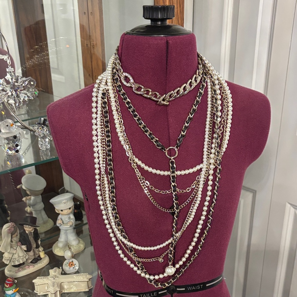 Black House White Market Elegant Silver and Black Layered Necklace